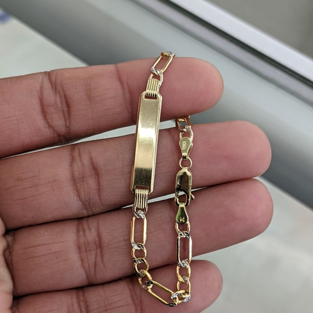 10kt Real Gold Figaro Diamond Cut ID bracelet